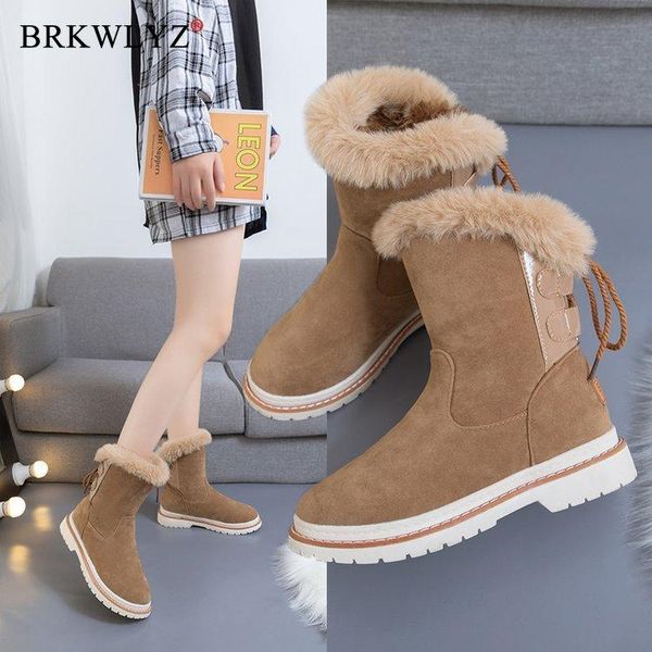 

winter new cotton shoes casual fashion short tube low heel ladies boots solid color round head snow boots women's, Black
