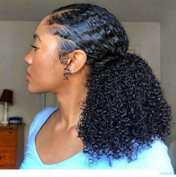 

kinky curly ponytail jet puff ,clip in brazilian virgin hair drawstring ponytail extensions 120g 14inch colors aviable, Black