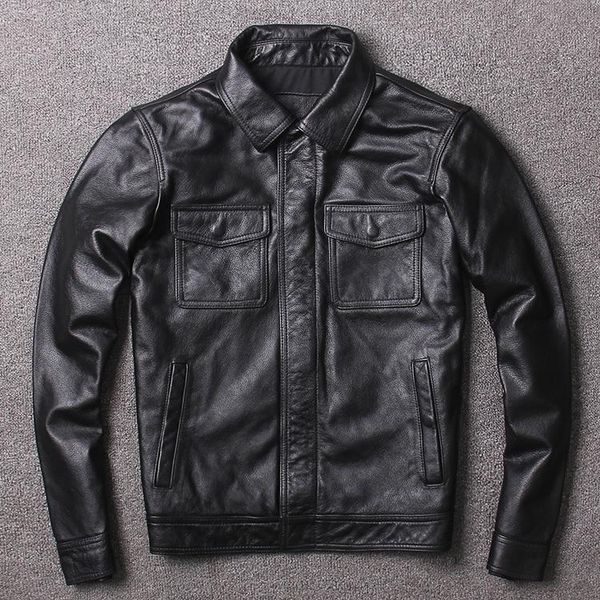 

plus size genuine leather jacket,mens classic vintage cowhide coat,quality casual slim frock jackets.sales.brand, Black