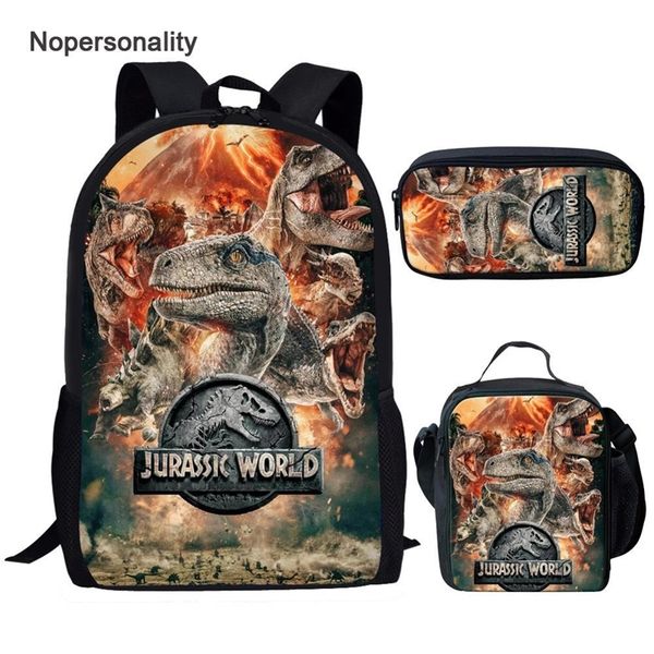 Nopersonality Cooles T-Rex-Dinosaurier-Schultaschen-Set, Büchertaschen für Teenager, 3-teilig, Primärrucksack mit Lunchbox, Bleistiftbeutel LJ201029