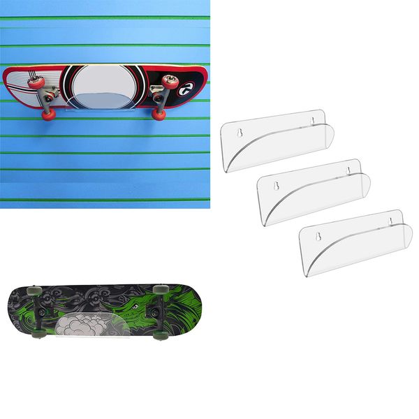 

3pcs clear longboard skateboard wall hanging rack v-shaped display storage