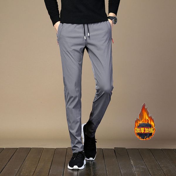 

straight 2020 winter new korean trend slim plush thickened youth sports leisure men's pants, Black