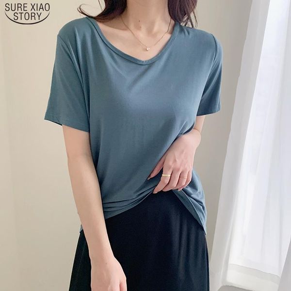 

casual solid v neck pullover shirts for women 2021 summer cotton short sleeve blouse women plus size loose ladies 9262 50, White