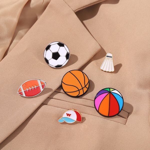 

fashion sports enamel pin badge custom football volleyball badminton brooches lapel jeans shirt bag for friends love sports, Blue