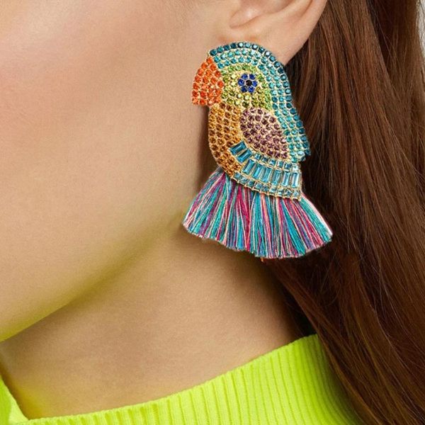 

dangle & chandelier manilai bohemian parrot tassel earrings for women rhinestone design ethnic jewelry handmade colorful bird drop 2021, Silver