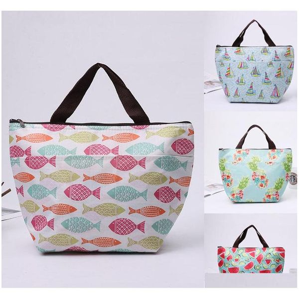 

large capacity portable aluminum foil lunch handbag camping waterproof insulated lunch food bags oxford print lunch storage bag vt1563 ljtm