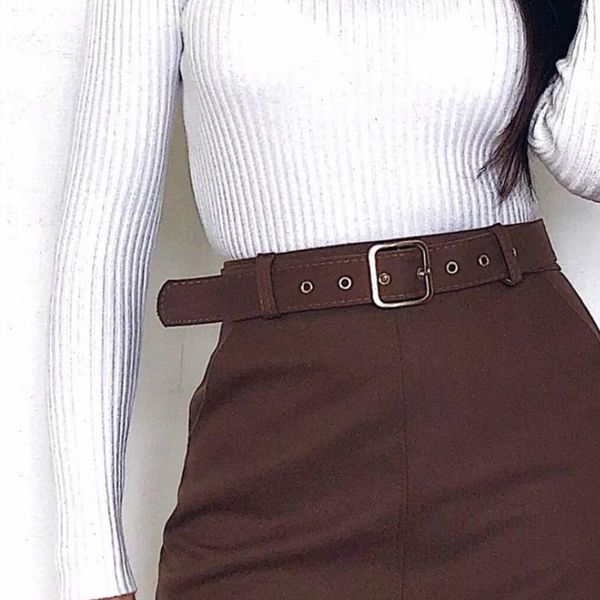 

a line mini high waist skirt with belt autumn winter 2020 elegant solid bodycon pencil skirt retro black skirt chic