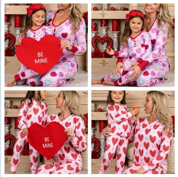 

valentine pajamas sets parent-child clothing heart printed t-shirt legging pants two piece suit for kids adults women sleepwear g10801, White