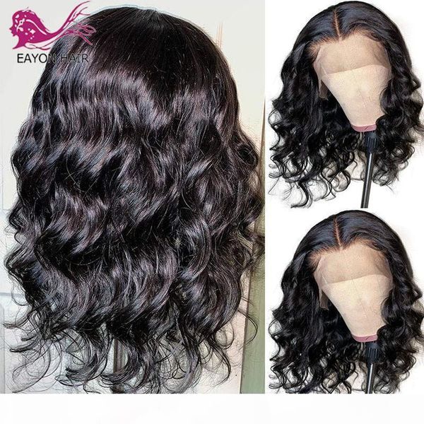 

eayon 13x4 short bob lace front wigs 180 density loose deep wave remy brazilian glueless human hair wigs pre plucked, Black;brown