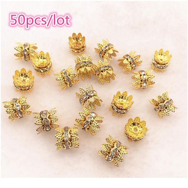 

50pcs/lot 6/8/10mm gold/silver color rhinestone rondelles crystal beads loose spacer beads for jewelry making diy qylmph