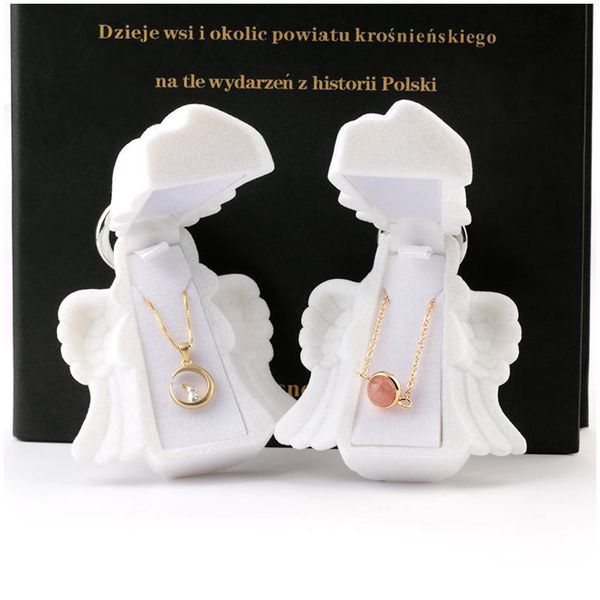 

1piece white jewelry box lovely angel velvet wedding ring box necklace display box gift container case for jewelry p jllxur, Black;white