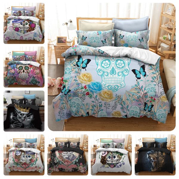 

2/3pcs cartoon skull bedding set skull couple wedding duvet cover pillowcase duvet cover set