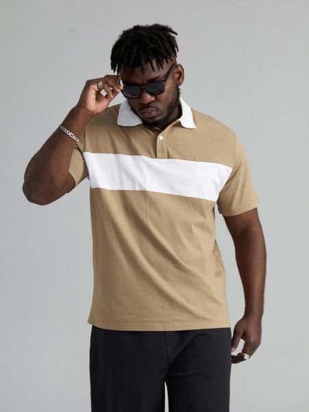 

extended sizes men contrast collar colorblock polo shirt r8f7#, White;black
