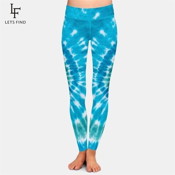 

new women stretch pants blue tie-dye print high waist milk silk printed casual girl leggings plus size 201202, Black