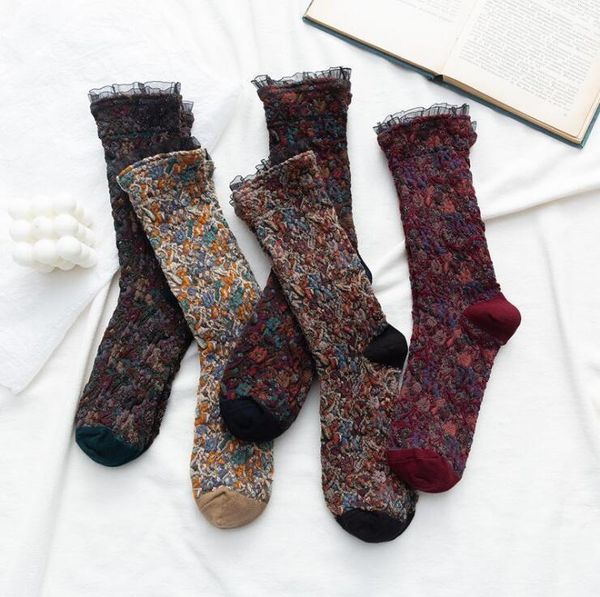 

designer female hosiery vintage style pearl floral lady cotton breathable sport socks long card silk lace womens sock 5 styles dhc2622