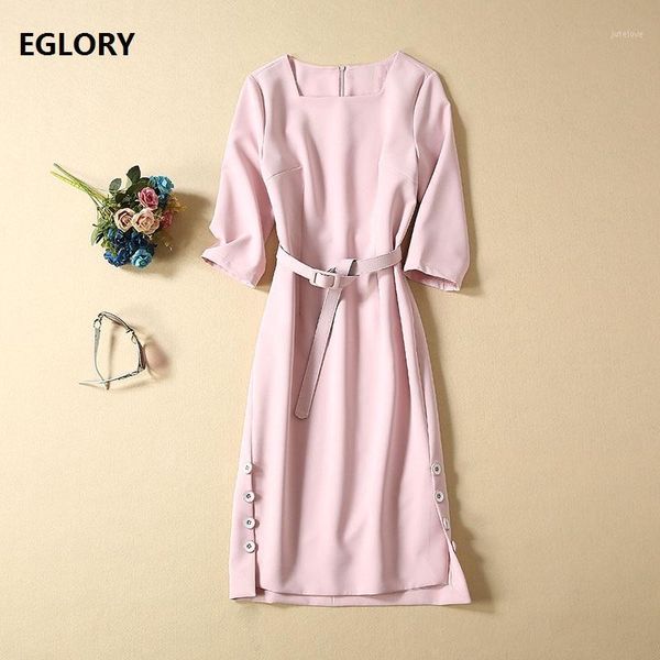 

elegant work dress 2020 autumn fashion business women square collar side button patchwork belted mid-calf pencil dress female1, Black;gray