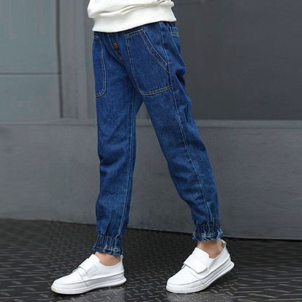 

kids denim jeans for girls 13 years-4 metal buttons jeans for baby girls pencil high waist jeans teens casual pants lj201203, Blue