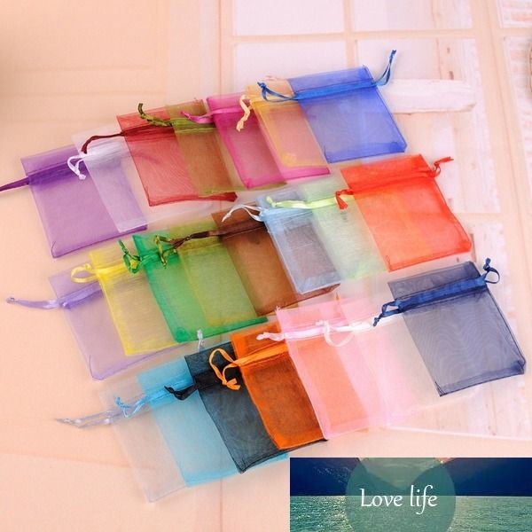 Organza Sachet Bolsas 5x7cm 100 pçs / lote aleatório cordial cordão de cor misturada Sacos de jóias pequenas para anéis Embalagem de colar