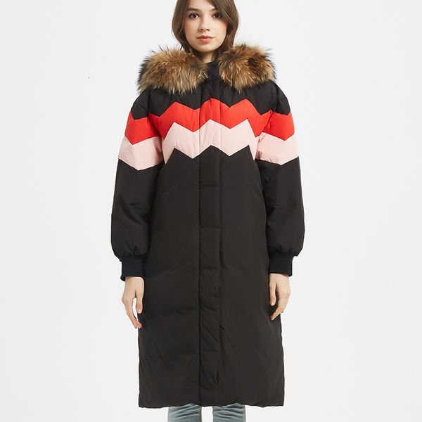 

winter 2021 new pigtails long fur collar fashion thick warm lining down jacket ladies yyk5, Black