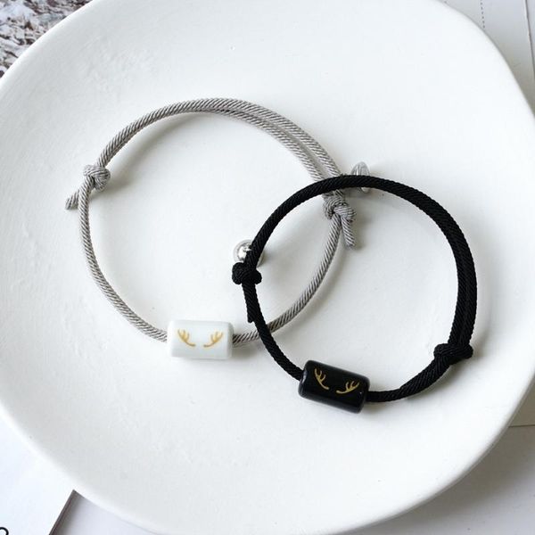 

charm bracelets antlers couple ceramic bracelet milano rope magnetic love hand classic cotton cn(origin), Golden;silver