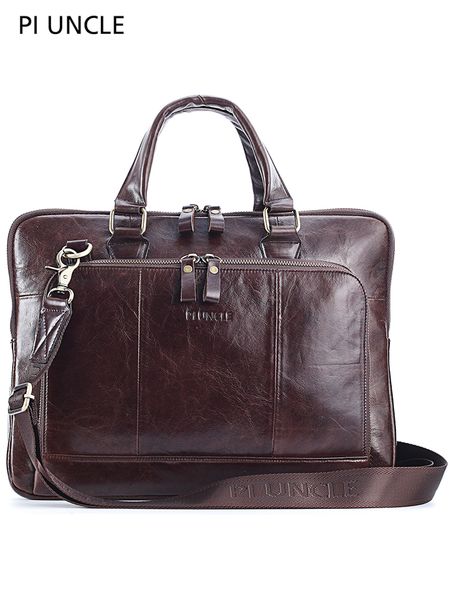 

piuncle brand genuine leather 14 handle business thin briefcase men's crossbody shoulder bag men messenger bags lapnew