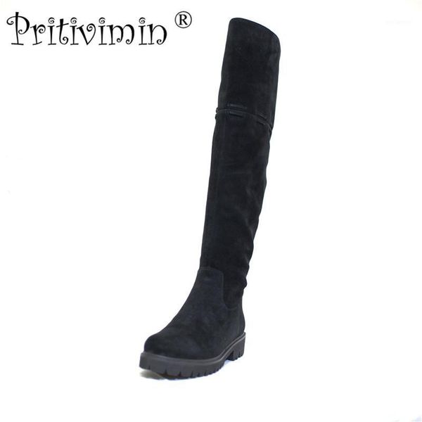 

pritivimin fn84 ladies kide suede bottes femme winter women handmade warm real wool lined shoes girls over the knee high boots1, Black