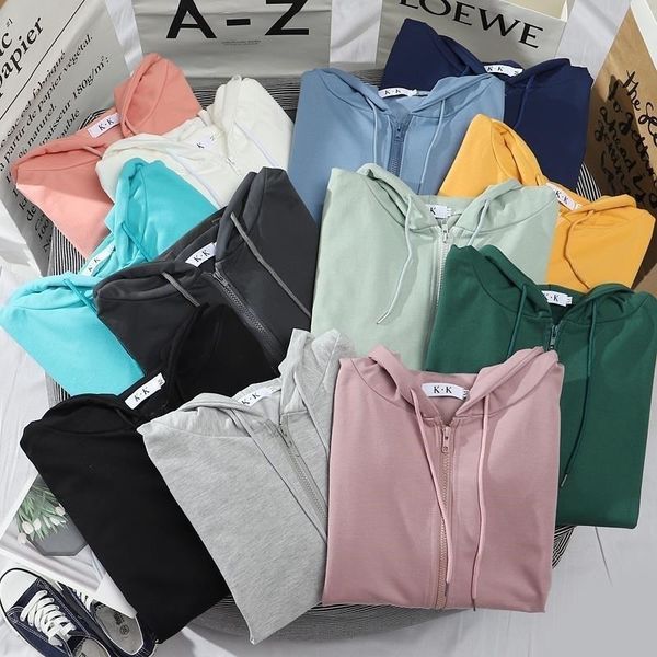 

zip up hoodies women long sleeve basic sweatshirts 201031, Black