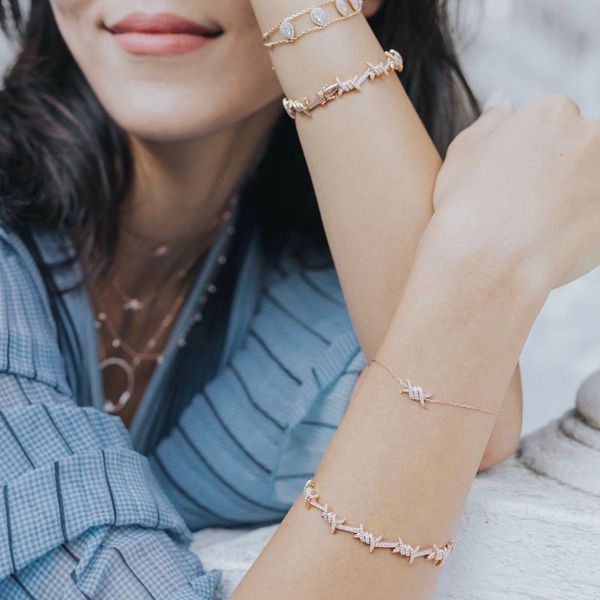 

fashion 2021 new women jewelry micro pave clear cubic zirconia cz barbed wire bangle bracelet wholesale, Golden;silver