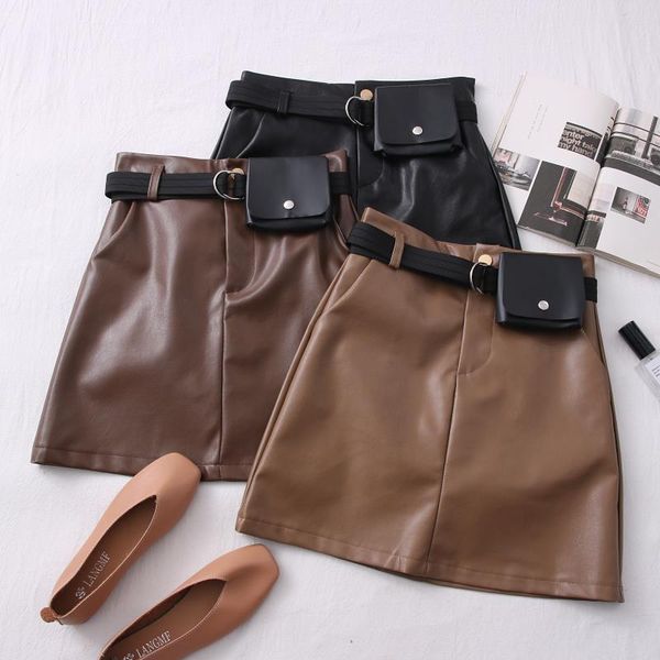 

2021 pu leather skirt fashion elegant women casual high waist zipper skirt ladies a-line short skirts, Black