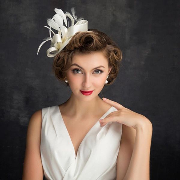 

simple women feather headdress england style formal headwear hair hoop hat party and pgraphy, Blue;gray