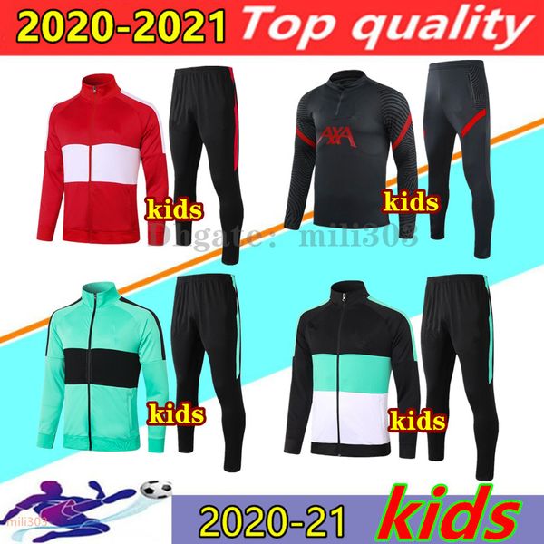 

2020 2021 kids soccer jackets training suit survetement 20 21 child maillot de foot football long sleeve jacket tracksuit jogging set, Black;red