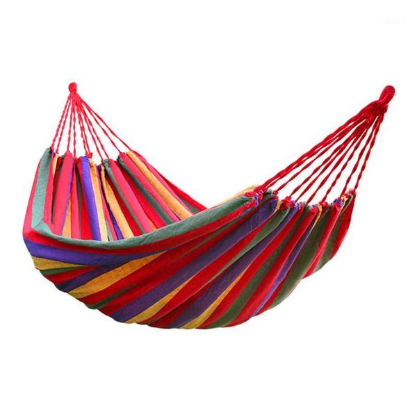 

190cm x 80cm stripe hang bed canvas hammock 120kg strong and comfortable (red)1