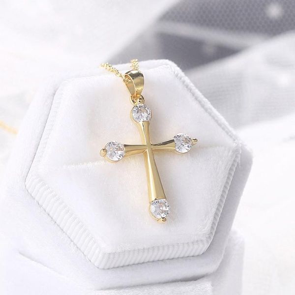 

chains 4 styles delicate tiny inlaid zircon cross necklace pray faith religion copper kolye creative jewelry pendant, Silver
