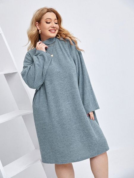 

plus solid drop shoulder dress z1lc#, Black