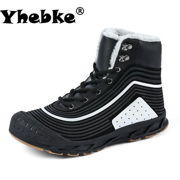 

yhebke men's snow shoes winter fur super warm comfortable anti slip casual sneakers durable outsole ankle boots plus size 37-47, Black
