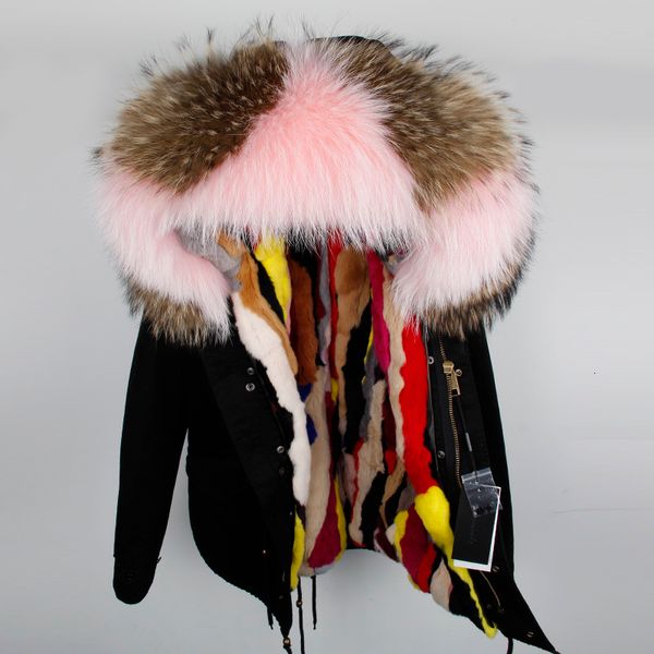 

natural maomaokong 2021 new raccoon skin turtleneck rex skin-lined rabbit short section thick ladies pie coat m72s, Black