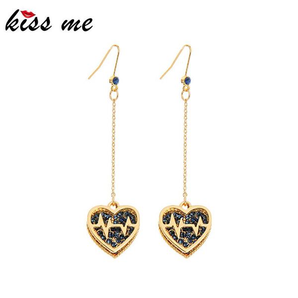 

kissme delicate crystal heart drop earrings for women gold color alloy love heartbeat earrings new fashion jewelry accessories, Silver