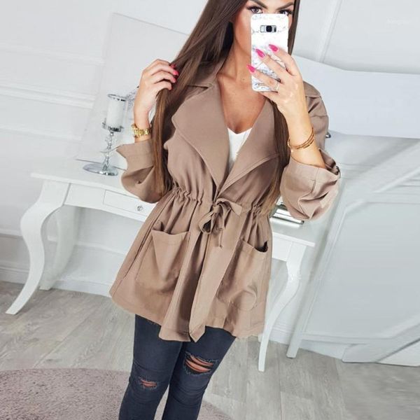 

plus size s-xl trench coat women korean fashion adjustable waist outwear 2020 spring autumn lady casual loose windbreaker#g301, Tan;black