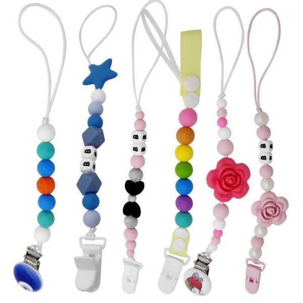

newborn baby silicone teething pacifier clips with safe abs beads pacifier chain holder for nipples baby chew toys