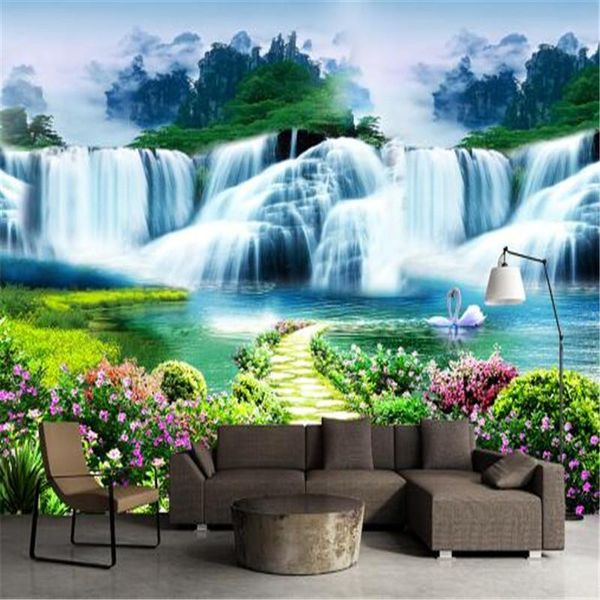 

wallpapers custom 3d po wallpaper natural mural waterfalls pastoral style non-woven straw paper wall papers for living room sofa