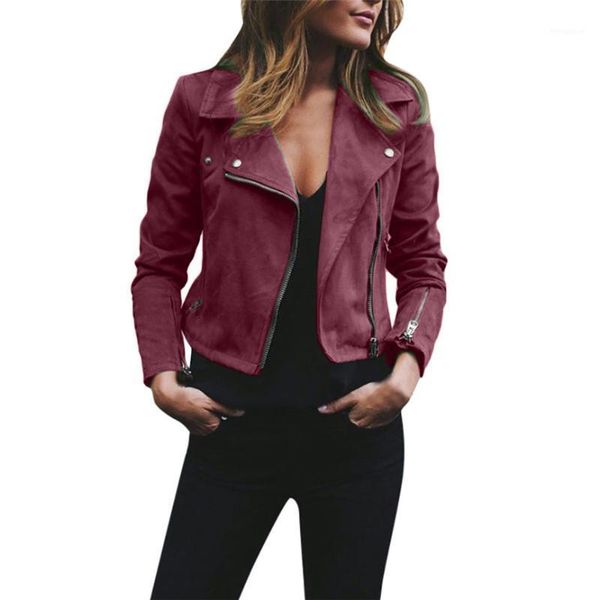 

leather female jacket 2020 fashion women's ladies retro rivet zipper up bomber jacket casual coat outwear windbreaker1, Black;brown