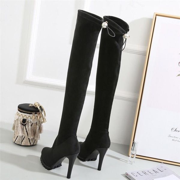 

2020 new winter fashion over-knee women's boots keep warm boots european american slimming high-heeled women's black