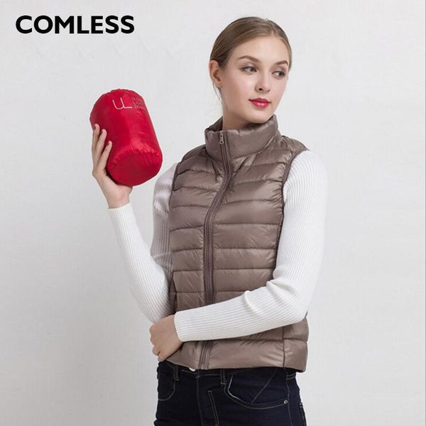 

comless down women vest 15 colors ultralight down jacket with 90% 10% feather warm vest zip up women stand collar1, Black;white