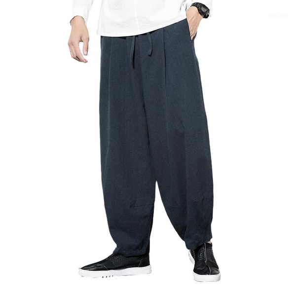 

2020 new men summer fashion trousers linen style loose casual breathable outdoor solid pants sportswear casual straight pants1, Black