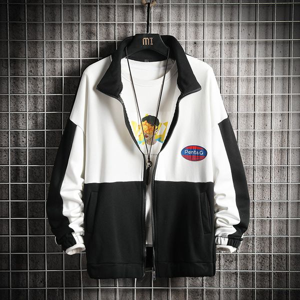

men's sweatshirt men 2020 patchwork zipper coat hip hop japanese streetwear harajuku sweatshirts black hoodie men