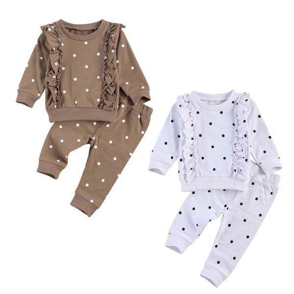 

pudcoco 2020 autumn 3-24m infant baby girl 2pcs set ruffled polka dot long sleeve pants newborn toddler kids warm clothes 1021, White