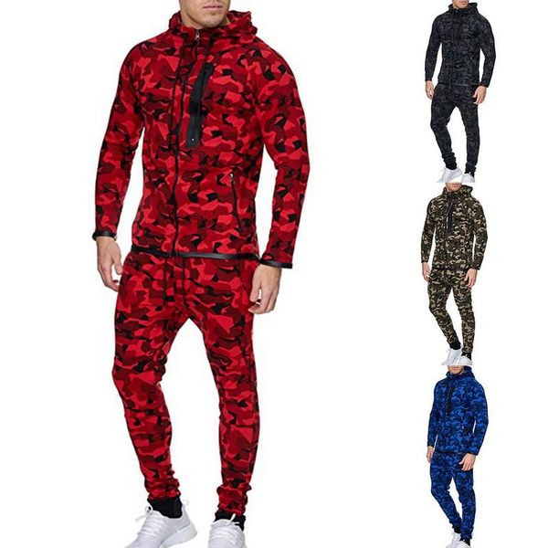 

vogue vogue adisputent printed camouflage men two piece set sweatshirt male camo hoody men hoodie sweatshirts 2pcs, Gray