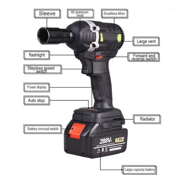 

30n.m288vf 19800mah electric wrench cordless brushless impact wrench rechargable drill driver hand drill installation power tool1