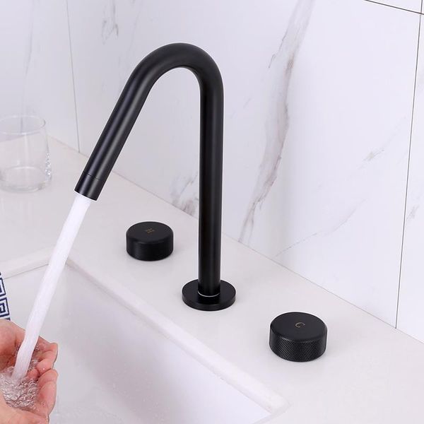 

basin faucets mixer black brass bathroom sink faucet 3 holes double handle bathbasin bathtub taps and cold water taps