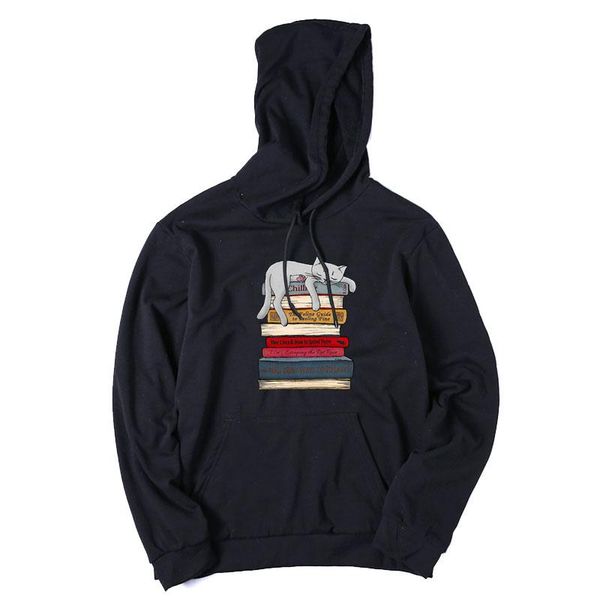 

men's hoodies & sweatshirts the quality cotton streetwear lovely cat print men casual cool oversized loose autumn for, Black